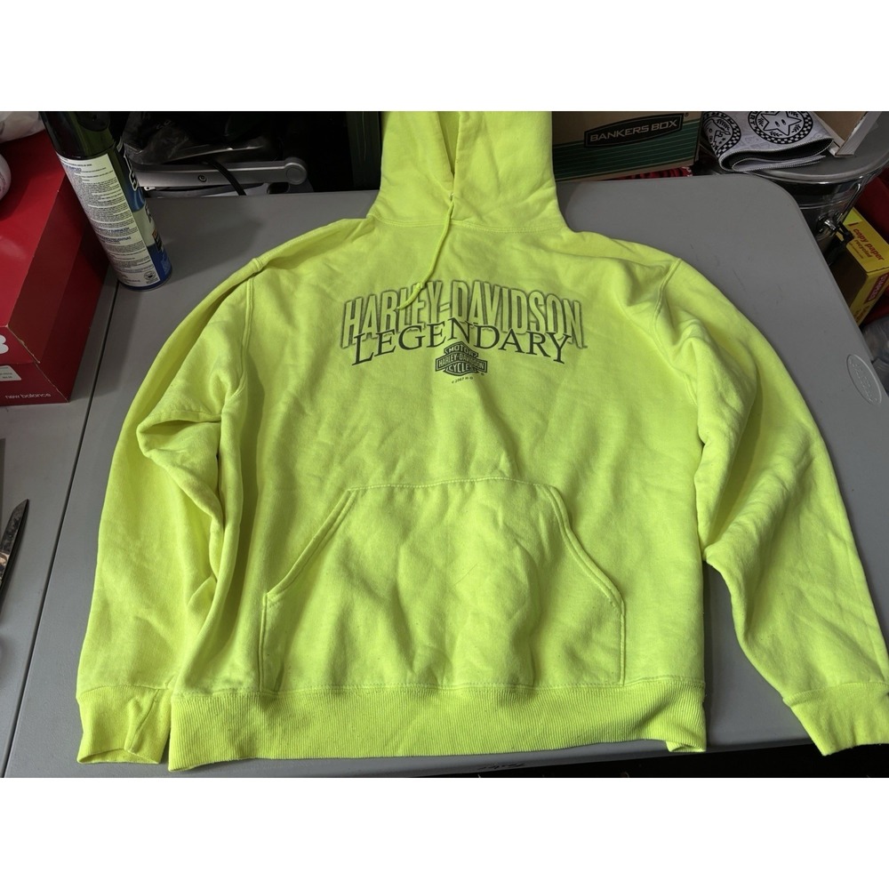 Harley‎ Davidson Pullover Hoodie Sweatshirt Neon Men's LG KC MO